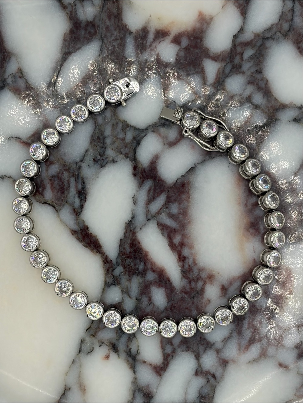 14K White Gold Tennis Bracelet with Round Lab Diamonds